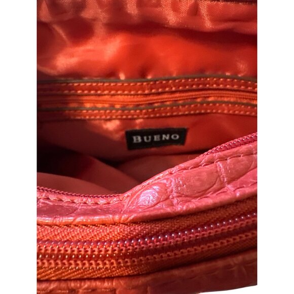 Bueno Red Faux Croc Leather Shoulder Bag With Zippered Pockets & Adjustable Stra - Picture 4 of 5